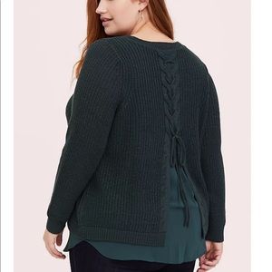 Dark Green Lace-Up Back Tunic Sweater